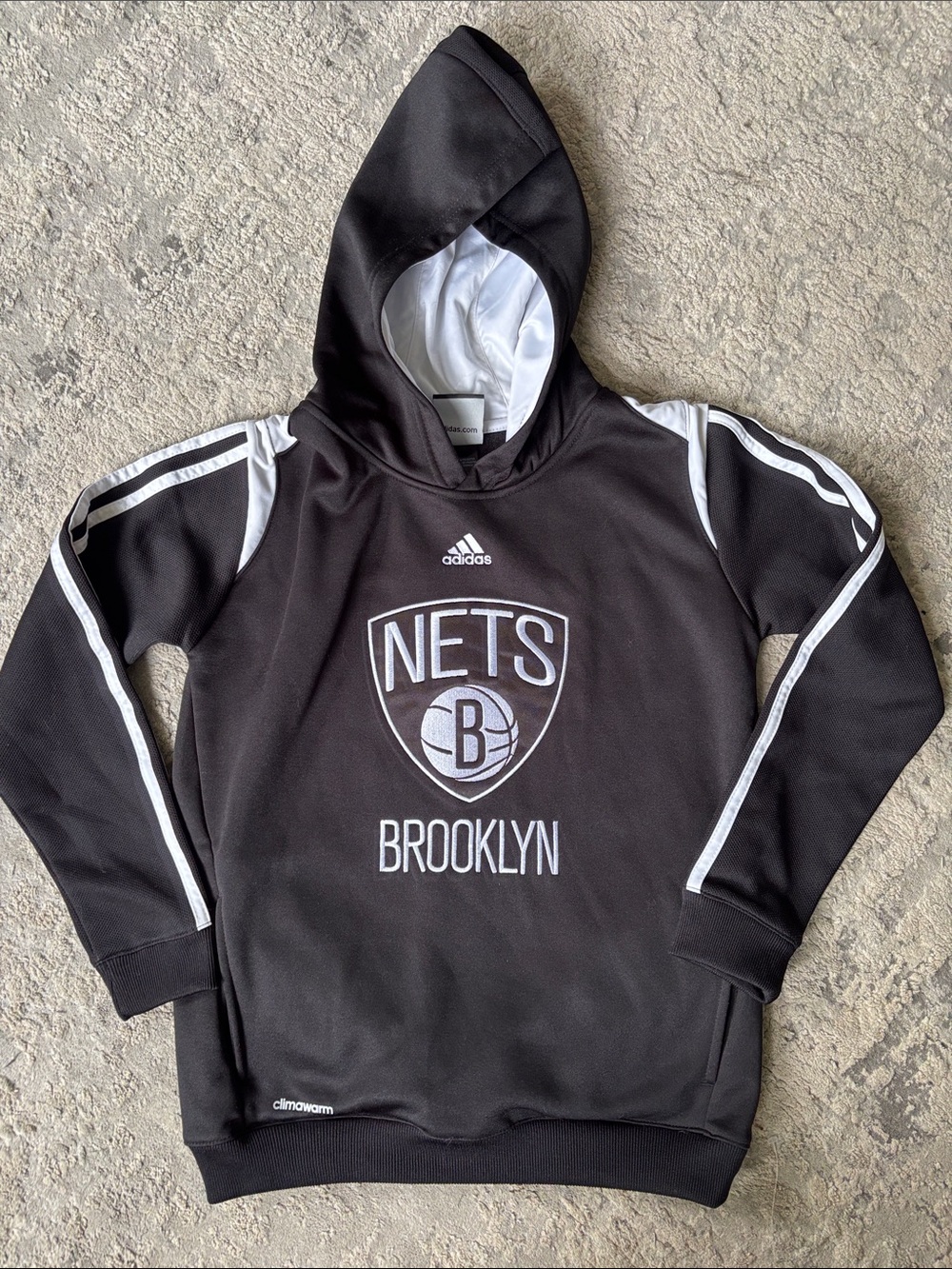 adidas Black Brooklyn Nets Pullover Hoodie with White Trim